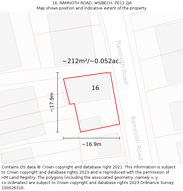 16, RAMNOTH ROAD, WISBECH, PE13 2JA: Plot and title map