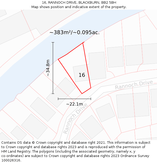 16, RANNOCH DRIVE, BLACKBURN, BB2 5BH: Plot and title map