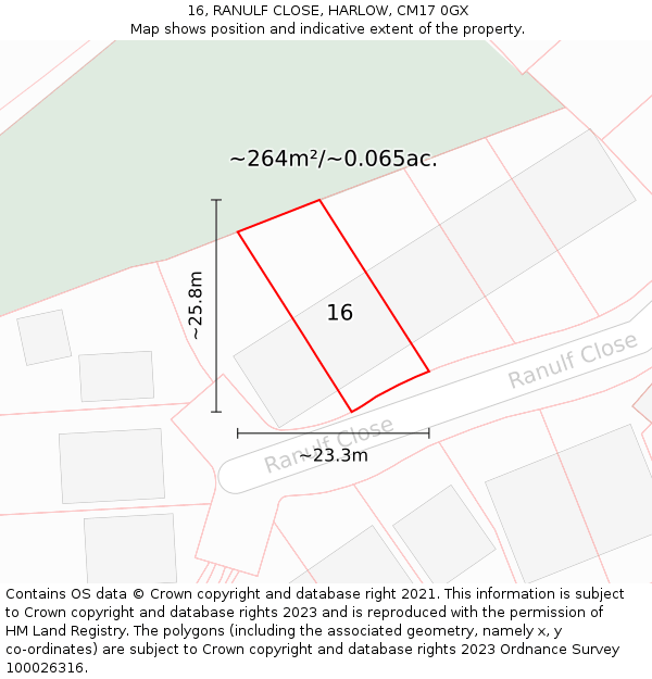 16, RANULF CLOSE, HARLOW, CM17 0GX: Plot and title map