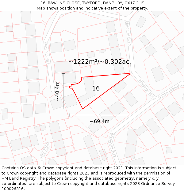 16, RAWLINS CLOSE, TWYFORD, BANBURY, OX17 3HS: Plot and title map