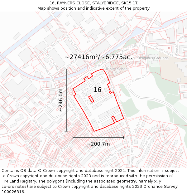 16, RAYNERS CLOSE, STALYBRIDGE, SK15 1TJ: Plot and title map