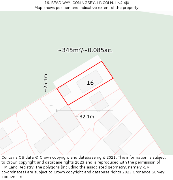 16, READ WAY, CONINGSBY, LINCOLN, LN4 4JX: Plot and title map