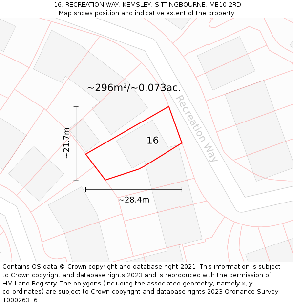 16, RECREATION WAY, KEMSLEY, SITTINGBOURNE, ME10 2RD: Plot and title map