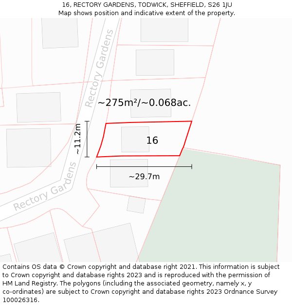 16, RECTORY GARDENS, TODWICK, SHEFFIELD, S26 1JU: Plot and title map