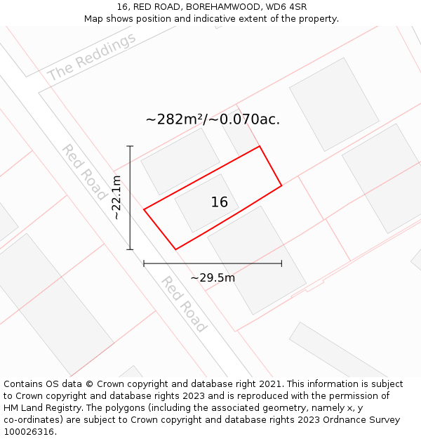 16, RED ROAD, BOREHAMWOOD, WD6 4SR: Plot and title map