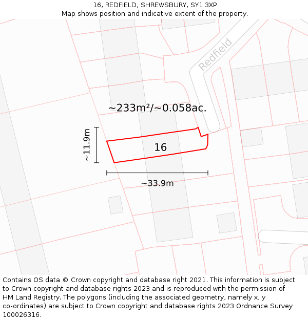 16, REDFIELD, SHREWSBURY, SY1 3XP: Plot and title map