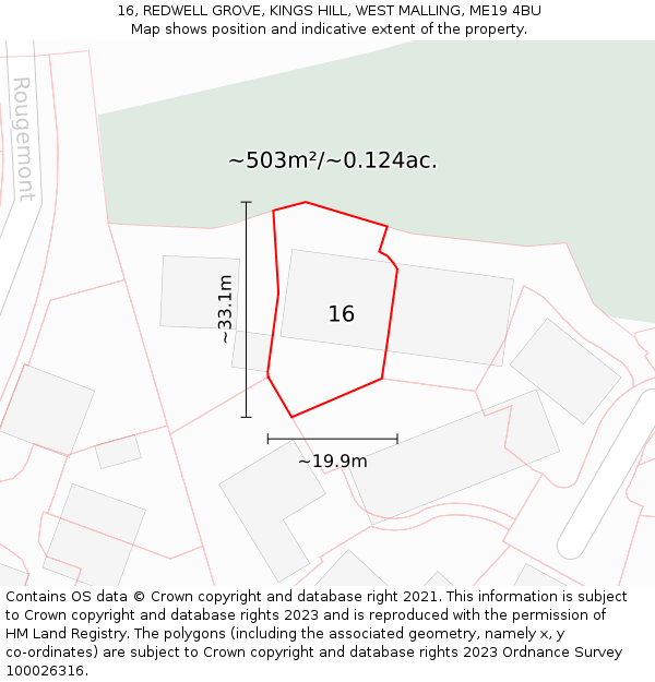 16, REDWELL GROVE, KINGS HILL, WEST MALLING, ME19 4BU: Plot and title map