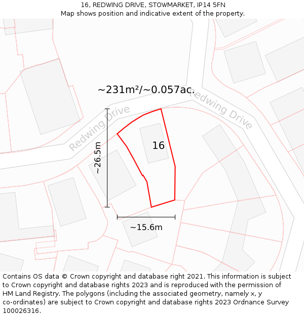 16, REDWING DRIVE, STOWMARKET, IP14 5FN: Plot and title map