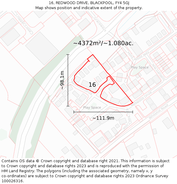 16, REDWOOD DRIVE, BLACKPOOL, FY4 5GJ: Plot and title map