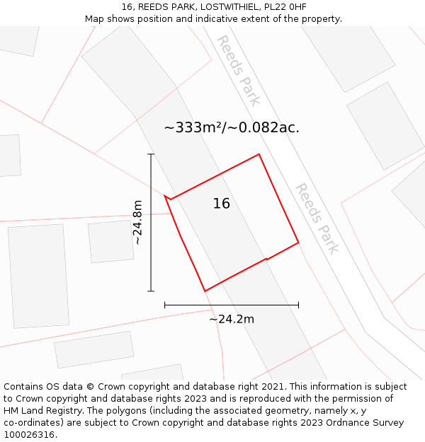 16, REEDS PARK, LOSTWITHIEL, PL22 0HF: Plot and title map