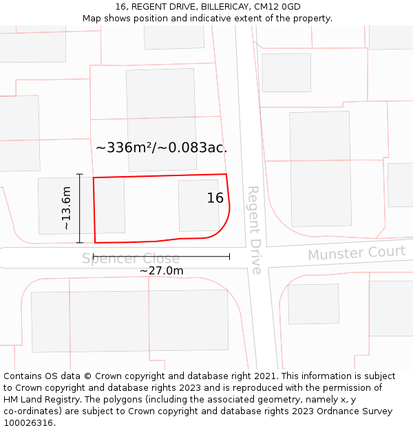 16, REGENT DRIVE, BILLERICAY, CM12 0GD: Plot and title map