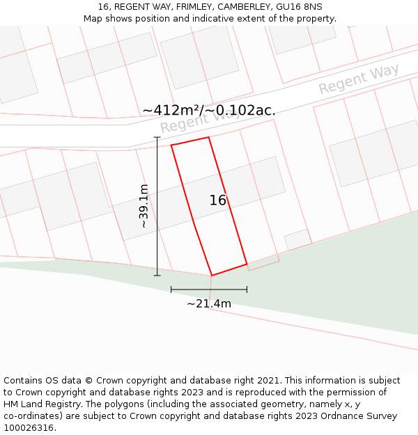 16, REGENT WAY, FRIMLEY, CAMBERLEY, GU16 8NS: Plot and title map