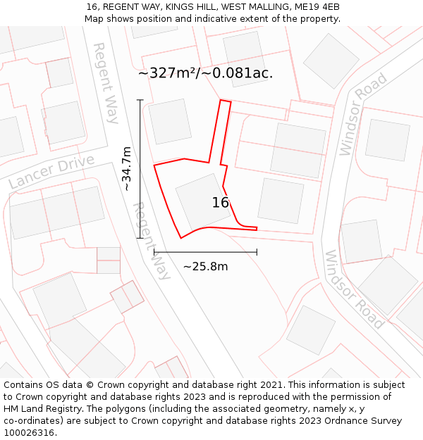 16, REGENT WAY, KINGS HILL, WEST MALLING, ME19 4EB: Plot and title map