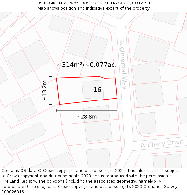 16, REGIMENTAL WAY, DOVERCOURT, HARWICH, CO12 5FE: Plot and title map