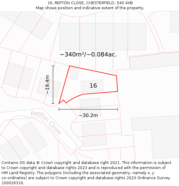 16, REPTON CLOSE, CHESTERFIELD, S40 4XB: Plot and title map