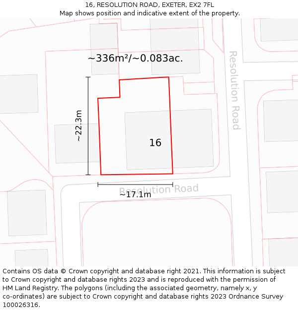 16, RESOLUTION ROAD, EXETER, EX2 7FL: Plot and title map