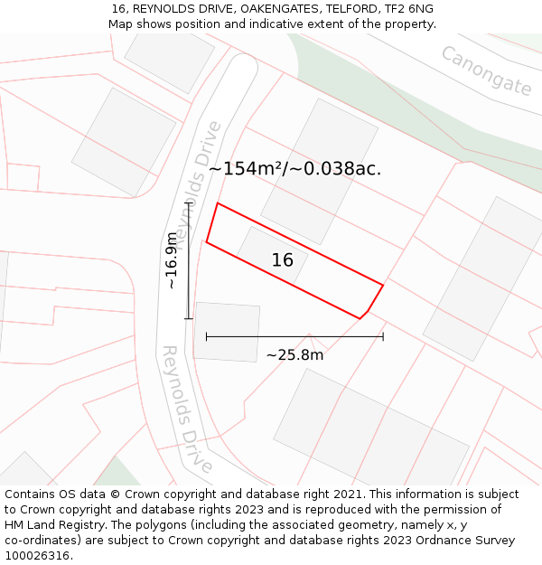 16, REYNOLDS DRIVE, OAKENGATES, TELFORD, TF2 6NG: Plot and title map