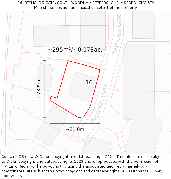 16, REYNOLDS GATE, SOUTH WOODHAM FERRERS, CHELMSFORD, CM3 5FA: Plot and title map