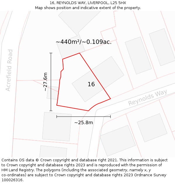 16, REYNOLDS WAY, LIVERPOOL, L25 5HX: Plot and title map