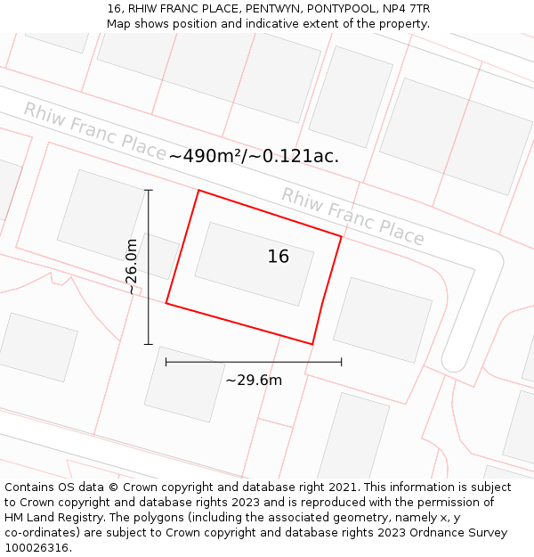 16, RHIW FRANC PLACE, PENTWYN, PONTYPOOL, NP4 7TR: Plot and title map