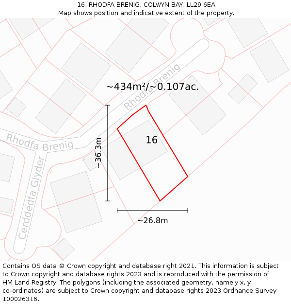 16, RHODFA BRENIG, COLWYN BAY, LL29 6EA: Plot and title map