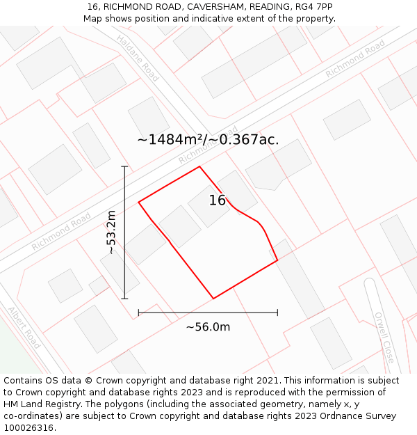 16, RICHMOND ROAD, CAVERSHAM, READING, RG4 7PP: Plot and title map