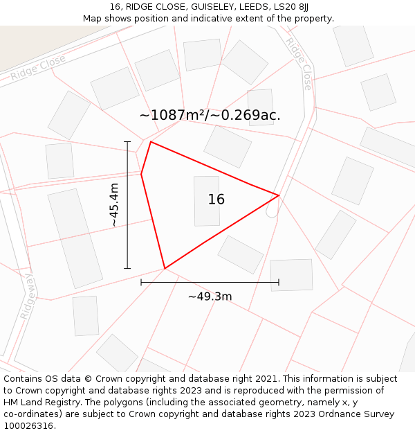 16, RIDGE CLOSE, GUISELEY, LEEDS, LS20 8JJ: Plot and title map