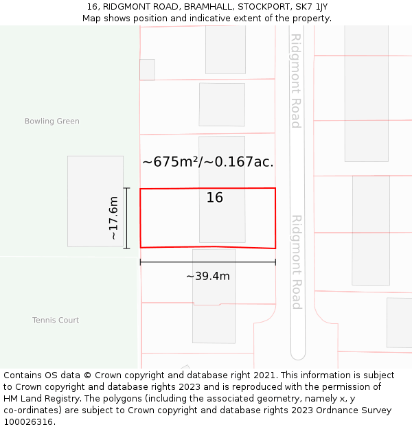 16, RIDGMONT ROAD, BRAMHALL, STOCKPORT, SK7 1JY: Plot and title map