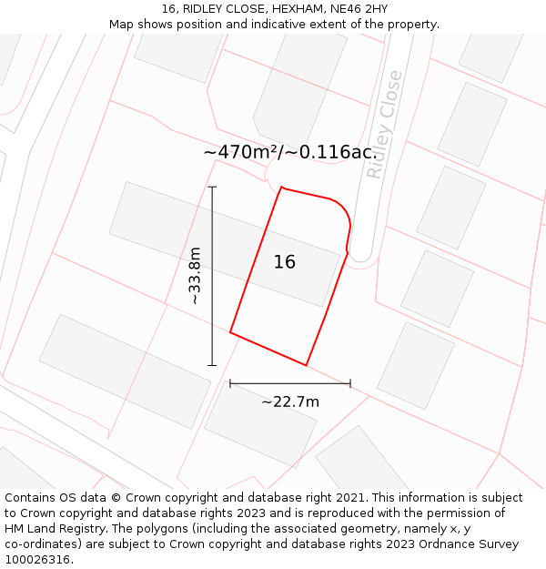 16, RIDLEY CLOSE, HEXHAM, NE46 2HY: Plot and title map