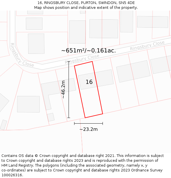 16, RINGSBURY CLOSE, PURTON, SWINDON, SN5 4DE: Plot and title map