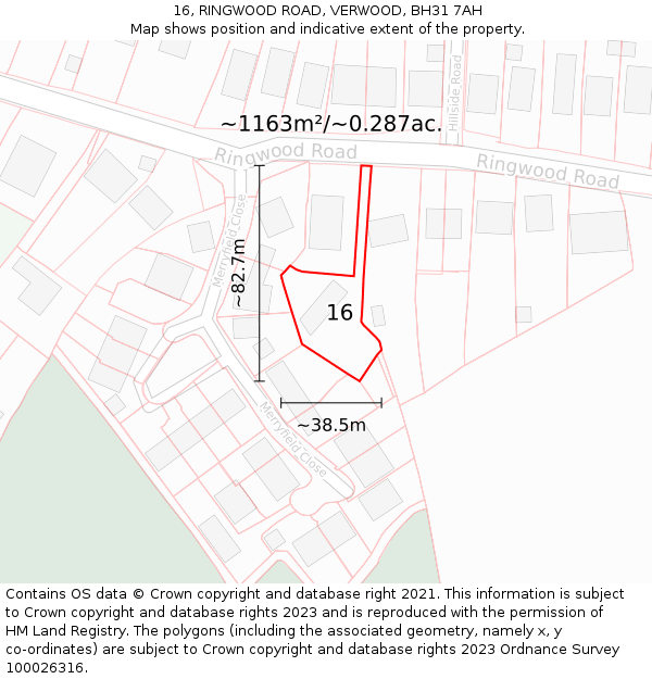 16, RINGWOOD ROAD, VERWOOD, BH31 7AH: Plot and title map