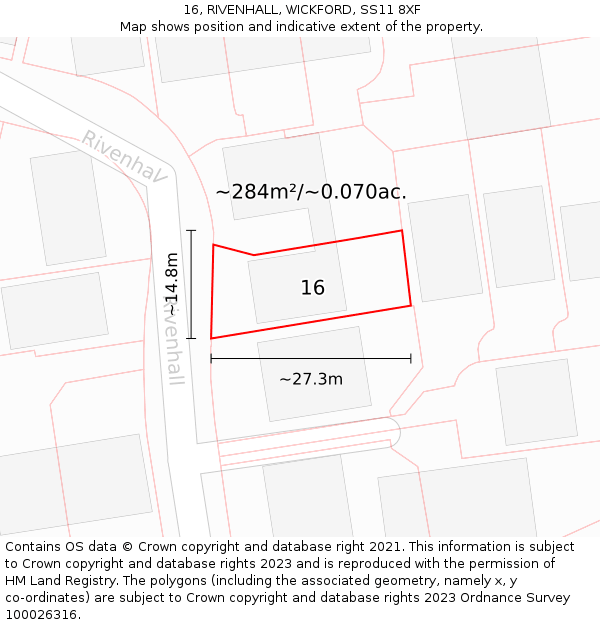 16, RIVENHALL, WICKFORD, SS11 8XF: Plot and title map