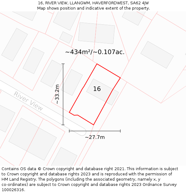 16, RIVER VIEW, LLANGWM, HAVERFORDWEST, SA62 4JW: Plot and title map