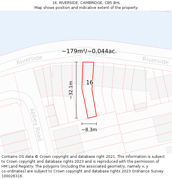 16, RIVERSIDE, CAMBRIDGE, CB5 8HL: Plot and title map