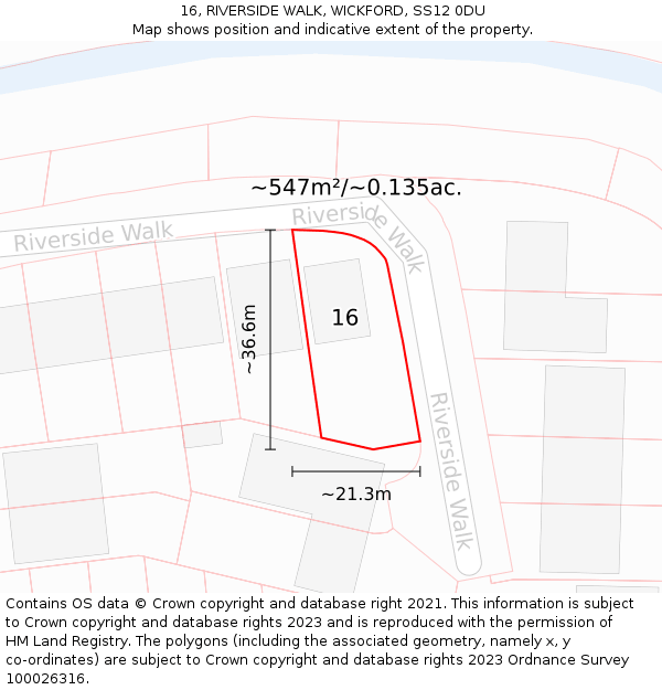 16, RIVERSIDE WALK, WICKFORD, SS12 0DU: Plot and title map