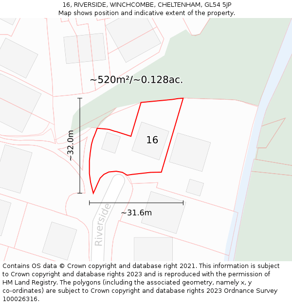 16, RIVERSIDE, WINCHCOMBE, CHELTENHAM, GL54 5JP: Plot and title map