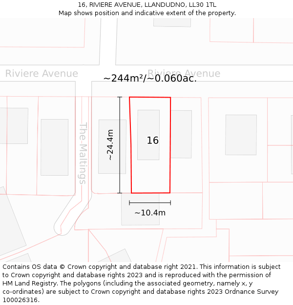 16, RIVIERE AVENUE, LLANDUDNO, LL30 1TL: Plot and title map