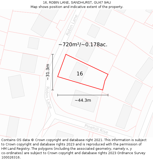 16, ROBIN LANE, SANDHURST, GU47 9AU: Plot and title map