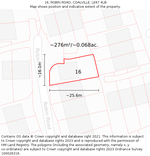 16, ROBIN ROAD, COALVILLE, LE67 4LB: Plot and title map