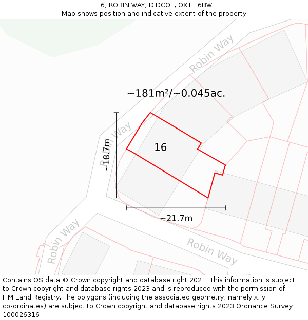 16, ROBIN WAY, DIDCOT, OX11 6BW: Plot and title map