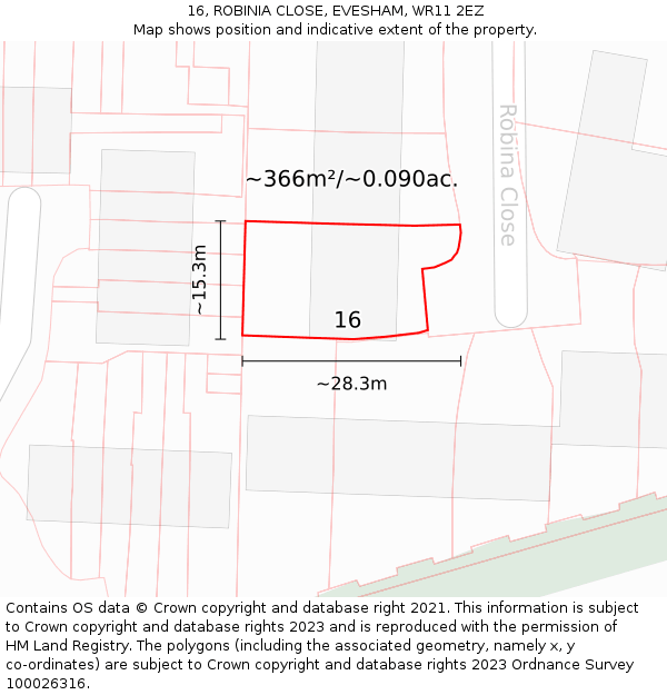 16, ROBINIA CLOSE, EVESHAM, WR11 2EZ: Plot and title map