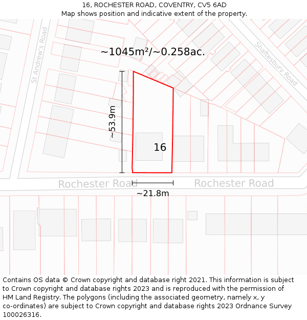 16, ROCHESTER ROAD, COVENTRY, CV5 6AD: Plot and title map