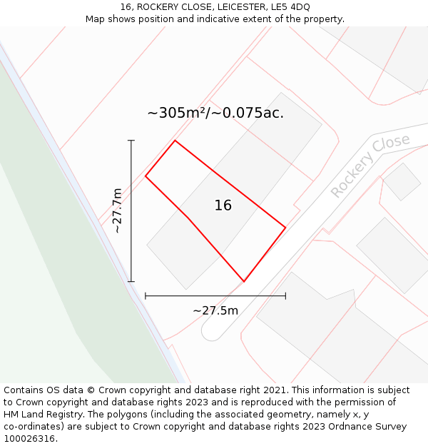 16, ROCKERY CLOSE, LEICESTER, LE5 4DQ: Plot and title map