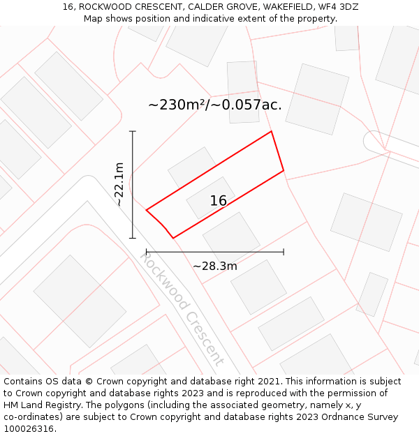 16, ROCKWOOD CRESCENT, CALDER GROVE, WAKEFIELD, WF4 3DZ: Plot and title map