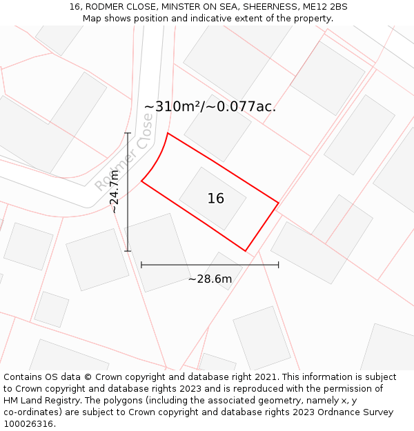 16, RODMER CLOSE, MINSTER ON SEA, SHEERNESS, ME12 2BS: Plot and title map