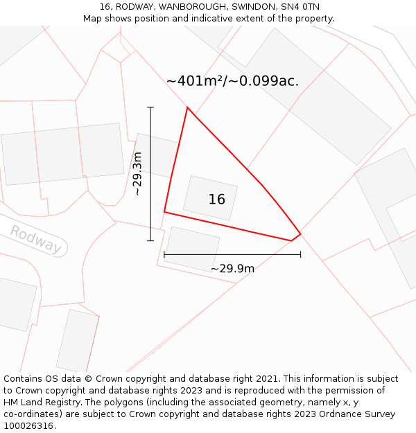 16, RODWAY, WANBOROUGH, SWINDON, SN4 0TN: Plot and title map