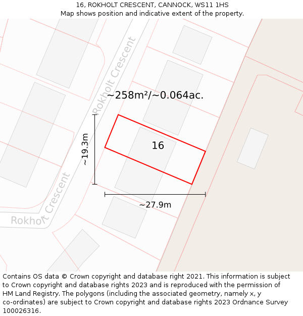 16, ROKHOLT CRESCENT, CANNOCK, WS11 1HS: Plot and title map