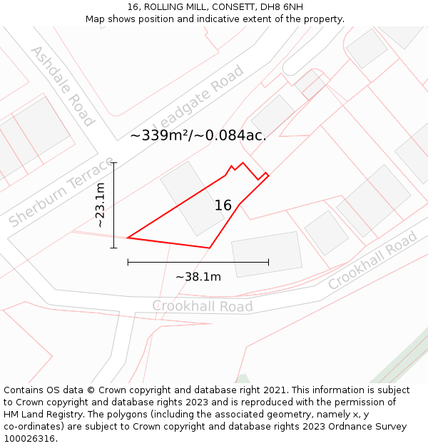 16, ROLLING MILL, CONSETT, DH8 6NH: Plot and title map