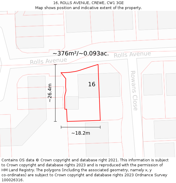 16, ROLLS AVENUE, CREWE, CW1 3GE: Plot and title map