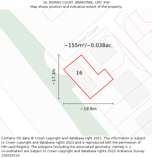 16, ROMAN COURT, BRAINTREE, CM7 3YW: Plot and title map